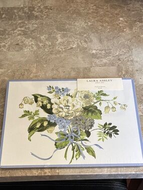 Set of Four Laura Ashley Cream and Blue Botanical Placemats